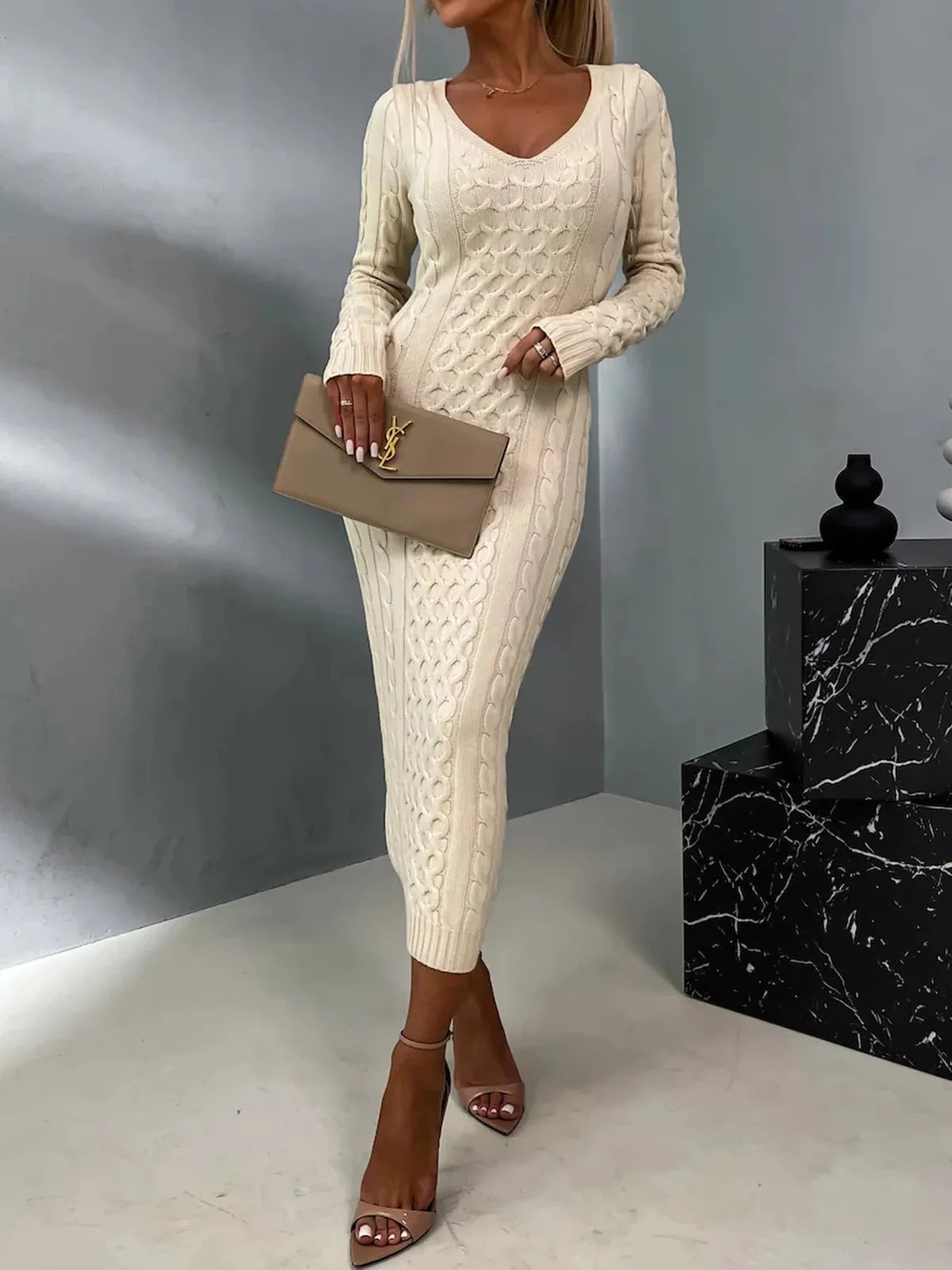 JANAA - ELEGANCKA SUKNIA Z WARKOCZAMI