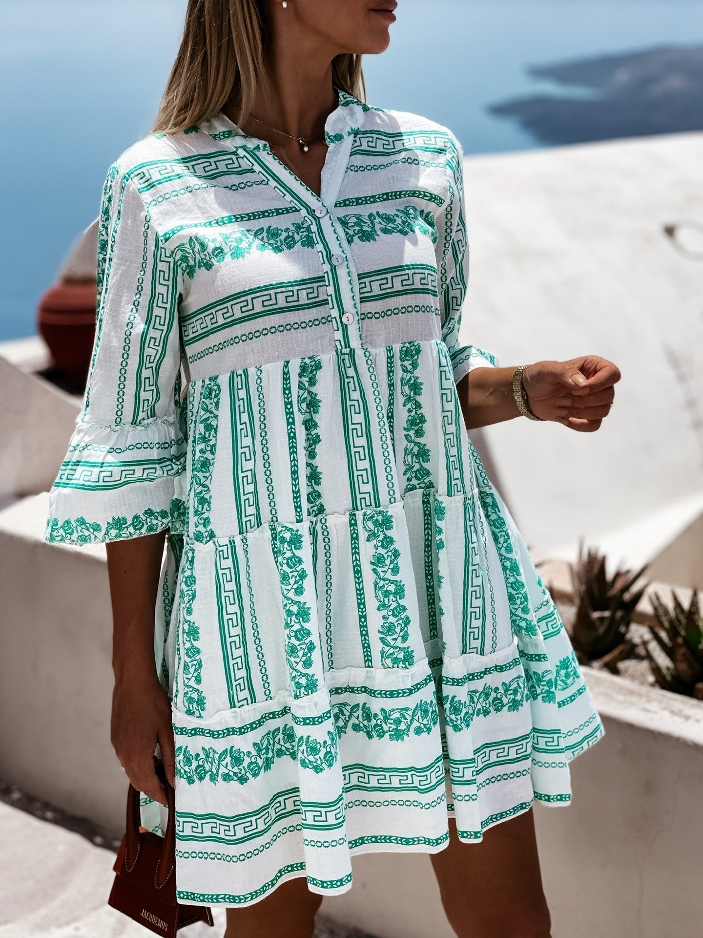 Jayden - Midi letnia sukienka Ibiza w stylu boho z guzikami