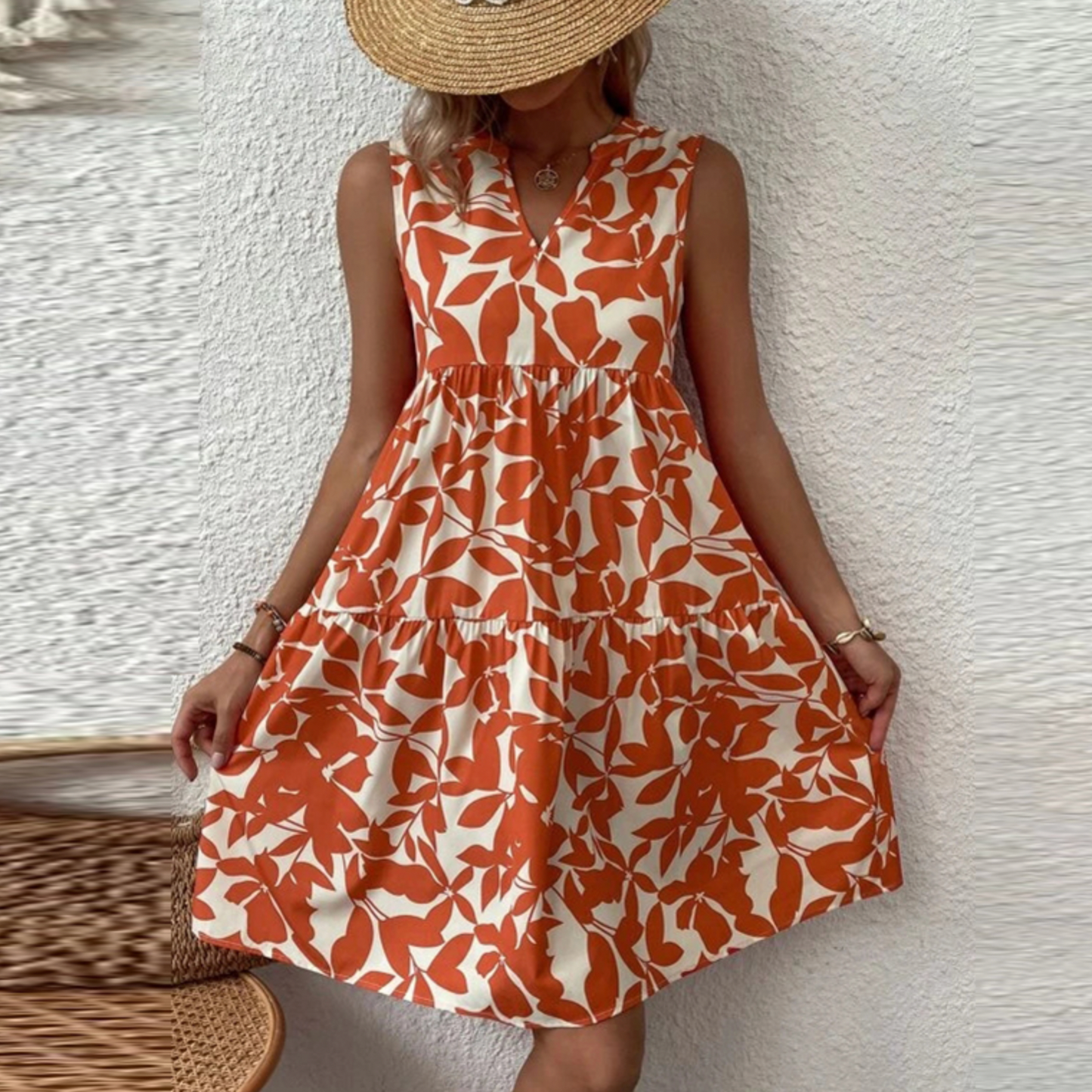 Gabrielle - Midi letnia sukienka boho w kwiaty