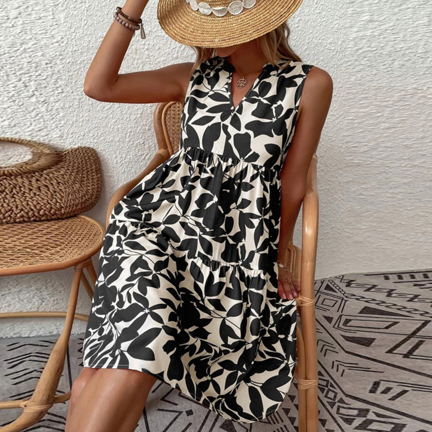 Gabrielle - Midi letnia sukienka boho w kwiaty