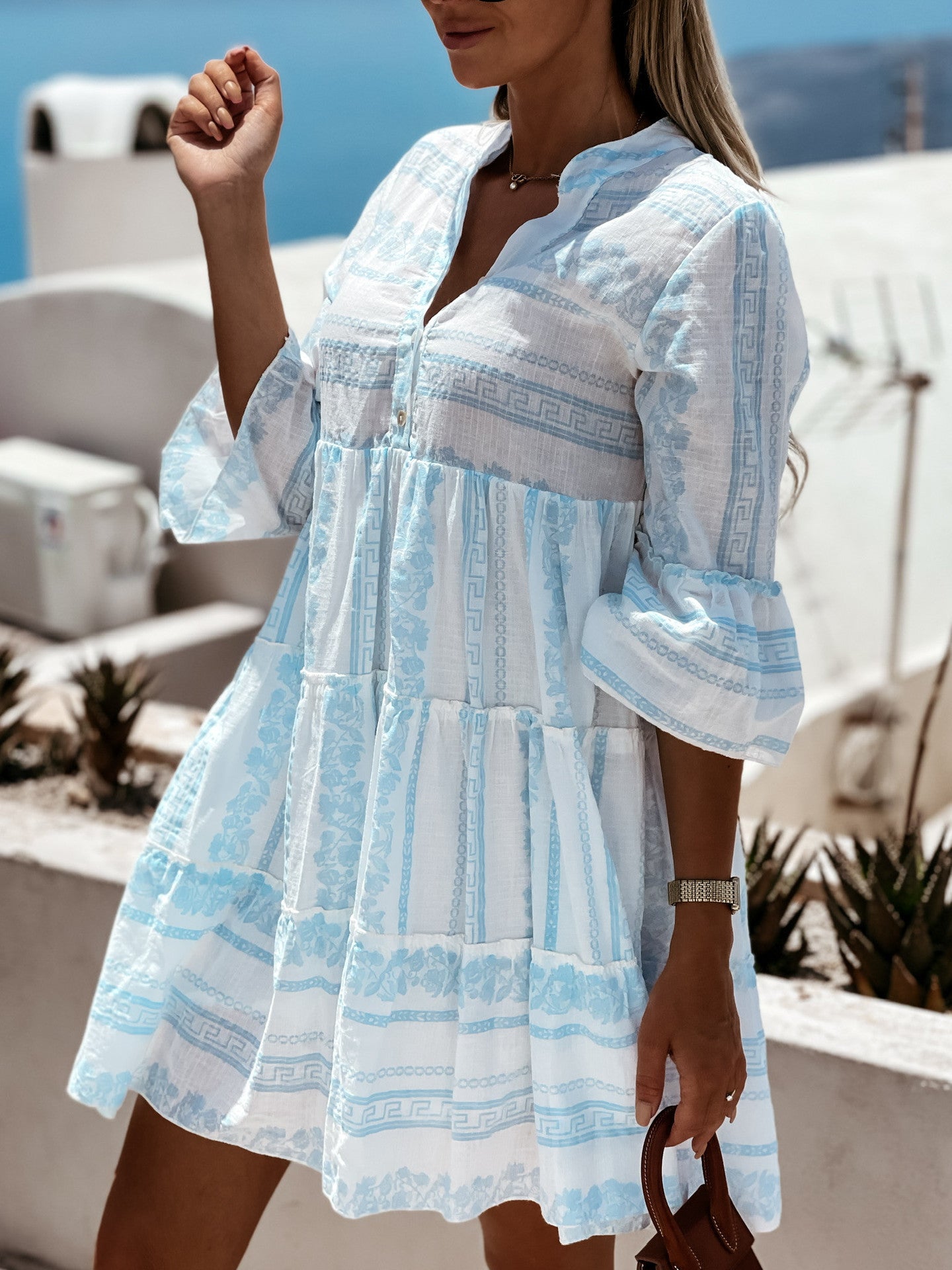 Jayden - Midi letnia sukienka Ibiza w stylu boho z guzikami