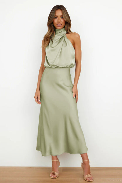 Klaudija - Elegancka midi sukienka z asymetrycznym okrągłym dekoltem