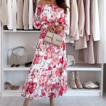 Chloe – Kwiatowy komplet dwuczęściowy z bluzką hiszpanką i długą spódnicą