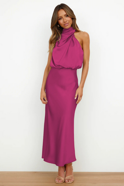 Klaudija - Elegancka midi sukienka z asymetrycznym okrągłym dekoltem
