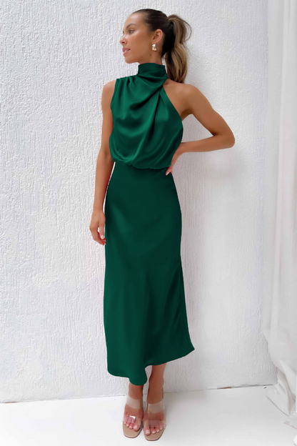 Klaudija - Elegancka midi sukienka z asymetrycznym okrągłym dekoltem